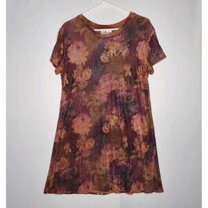 Citi Dress Slinky Sparkle Mini 14P Vtg Dark‎ Floral Forest Fairy Grunge Romantic